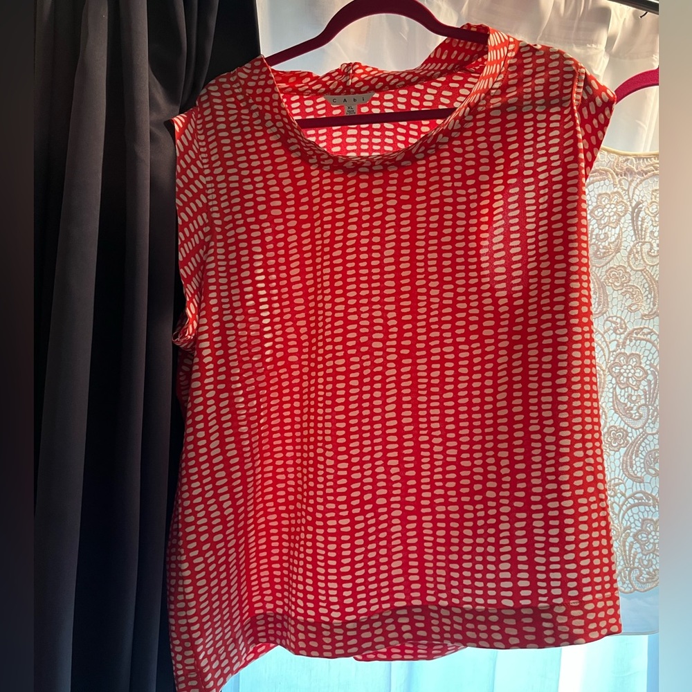 CAbi Blouse Orange and White NWOT SIZE XL